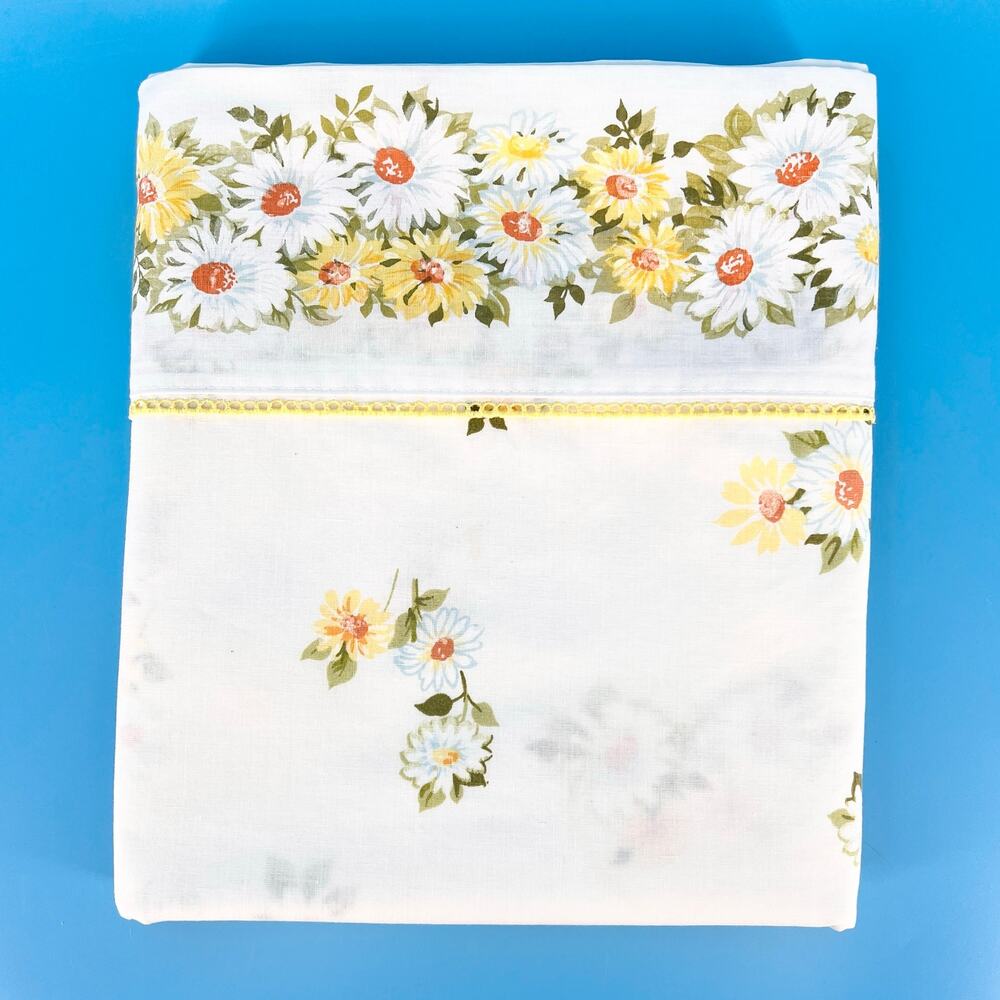 Vintage Cottagecore Floral Sheet 70s Twin Flat Daisy 1970s Cottage